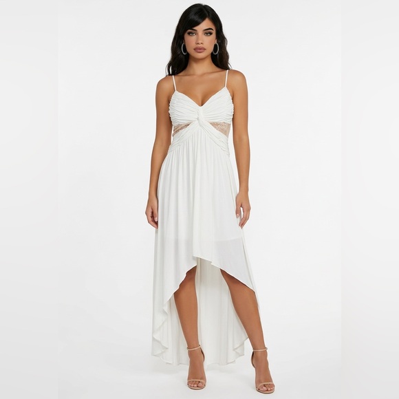 Max & Cleo Dresses & Skirts - Max and Cleo Sophia White Ruched High-Low Maxi Dress Size 10